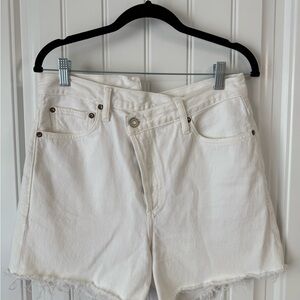 Agolde White Jean Shorts with Frayed Hem